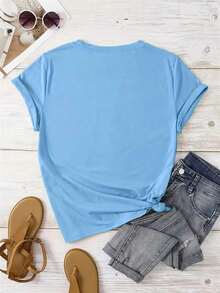 She's From Texas - Printed T-Shirt - Loose Fit - Relaxed And Comfortable Style - 寶藍色 - 查看 2
