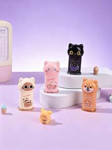 2pcs/Set Cartoon Pet Shaped Manual Pencil Sharpener, Cute Cat & Dog Design Acrylic Multi-Functional Mini Pencil Sharpener, Creative Stationery Gift, Children Art & Drawing Supplies - Sets - View 3