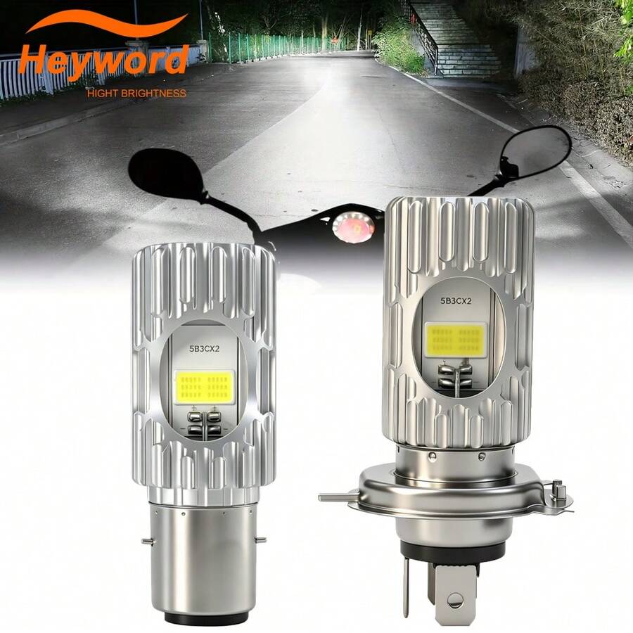 Heyword 1pc Motorcycle LED Headlight H4 With High/Low Beam Bulb, S2 BA20D P15D H6 Headlight Bulb, 12V White Fog Light, Suitable For Electric Bicycle And Motorcycle Modification, Battery Not Included - BA20D/H6 (12-85V) - View 1