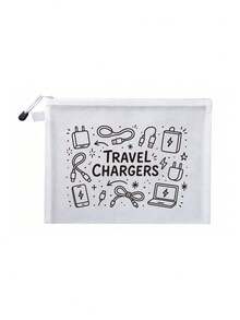 網格化妝包印有「Travel Charger」字母圖案，旅行網格盥洗包，夏季度假必備。便攜式化妝品收納包，多功能收納包，電子設備收納，數據線收納，適用於度假、辦公室、購物、酒店、返校禮物、生日禮物、旅行配件、教師節禮物、婚禮配件 - 彩色 - 查看 17