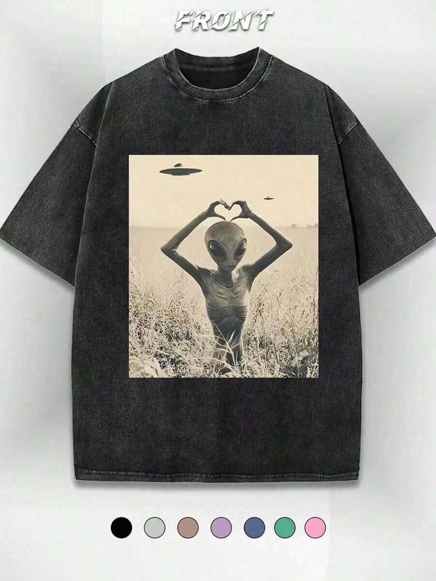 1 Piece Funny Graphic T-Shirt With Cat Design, Men's Cotton T-Shirt, 230g, Washed Short Sleeve T-Shirt, Suitable For Halloween, Christmas And Spring Festival Gifts, 180g. - 黑色 23 - 查看 1