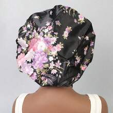 1 chiếc mũ ngủ bằng satin, mũ ngủ nữ, khăn quấn tóc bằng lụa, mũ ngủ bản rộng cho tóc xoăn (Mũ ngủ có họa tiết màu ngẫu nhiên) - Xem 4