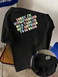 New Men's T-Shirt, 180g Weight, % Cotton, With A Self-Critical Design, Colorful Text Prints On The Front And Back, Men's Fashion Short Sleeve And A, Suitable For Casual Daily Wear And Outdoor Fitness Activities, With A Unique Double-Sided Pattern Design - To Wear Layered In Spring And Autumn Or Alone In Summer, Unisex Style. - 白色 - 查看 6