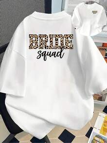 New 180gsm Short-Sleeved T-Shirt, 1% Cotton, With Front And Back Prints - Leopard Bride, Bride - Fashionable Printed T-Shirt For Women, Your Best Choice! - Suitable For Layering In Spring And Autumn, And For Wearing Alone In Summer, Unisex Style. - White - View 1