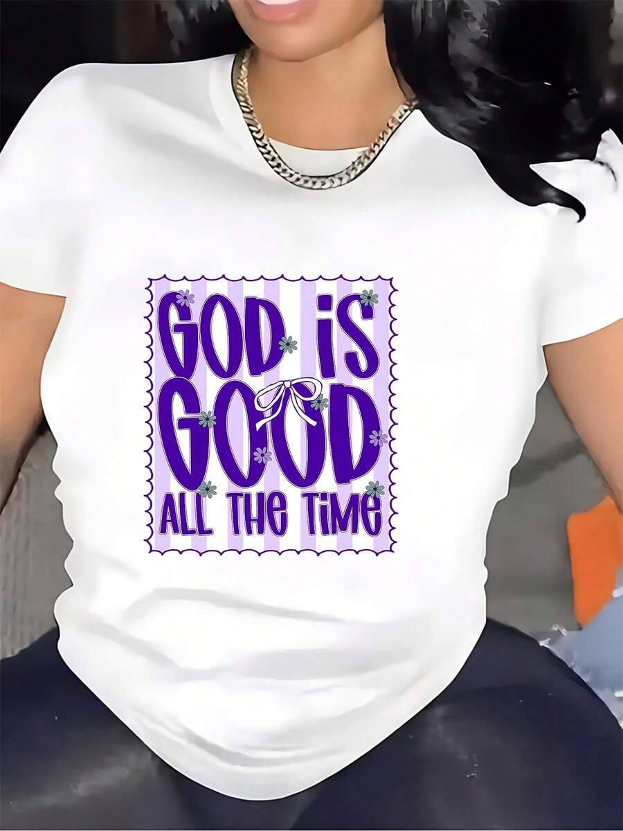 Camiseta de Cuello Redondo "Todo siempre es bueno" de 180G - Un regalo perfecto para familiares y amigos, ideal para Pascua, actividades de team building en la oficina y uso diario. Blusas para Mujer Casual - Blanco - Ver 1