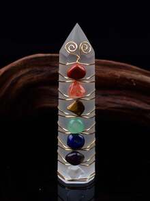 Natural Gypsum Obelisk Pyramid Seven Chakra Healing Stone Crafts, Home Decor Gift - Plaster Seven Chakra Pillars - View 13