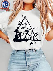 Warner Bros. Women's T-Shirt - Iconic Vintage 90s Battle Silhouette, Suitable For Warner Bros. Fans, Plus Size, Crew Neck, Short Sleeve, Casual Gift For Themed Outfits, Travel And Casual Wear (Machine Washable) - 白色 - 查看 1