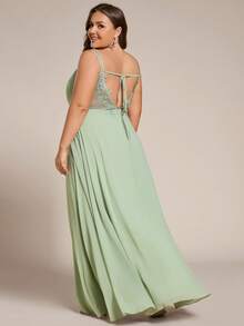 EVERPRETTY Plus Size Backless Lace Tie-Up Multi-Way Chiffon Sleeveless Deep V-Neck Bridesmaid Dress Suitable For Wedding, Vacation, Beach Party - Mint Green - View 5