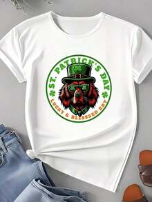 Women's T-Shirt With Irish Dog, Rottweiler, And St. Patrick's Day Print, Festive Outfit For The Holidays, New Arrivals, Women's Clothing, Gifts For Women - 白色 - 查看 4