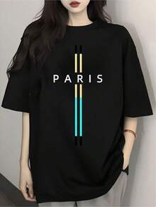 1 Piece Unisex Loose Fit T-Shirt 180g 100% Pure Cotton, Buy It Now T-Shirt Paris Urban Modern Print Comfortable Casual Fashion Unique Suitable For Any Occasion Size L Color 's Fashion Clothing 2023 Comfortable And Versatile For School, Work, Outings And Casual Events - 黑色 - 查看 6