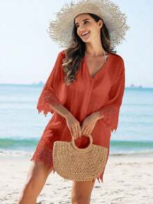 Blusa Tipo Kimono De Encaje Para Mujer Para Boda - Color caoba - Ver 6