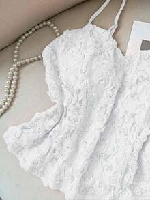 Camiseta de mujer con bordado de rosas 3D, floral y romántica, versátil - Blanco - Ver 6