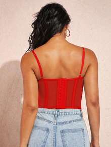 Top de tirantes bustier ribete con encaje - Rojo - Ver 2