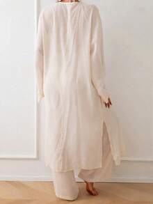 Kimono de mujer de manga larga, suelto y largo, de un solo color, como cubierta - Albaricoque - Ver 2