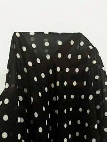 Camisa casual de manga larga con volantes y lunares de gasa, de talla grande, color marrón, adecuada para el ocio y las vacaciones de verano - Negro - Ver 4