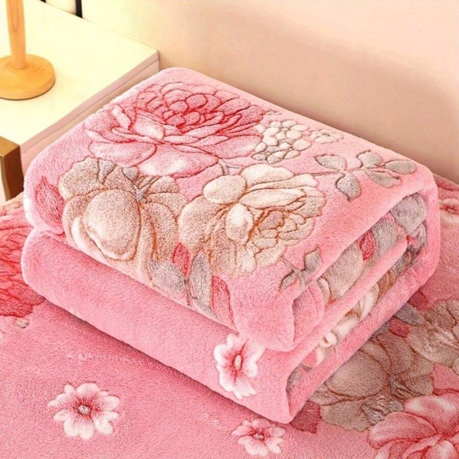 A Warm Floral Patterned Fleece Blanket, Soft And Durable Shawl Blanket, Suitable For Sofa, Bedroom, Living Room, Nap Blanket, And Usable In All Seasons.