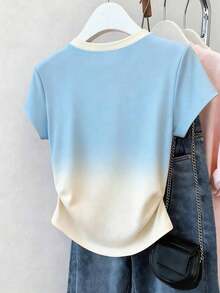 Camiseta de mujer con estampado de fresa, cintura fruncida, dulce y de moda, adecuada para uso al aire de vacaciones en verano - Blanco - Ver 2
