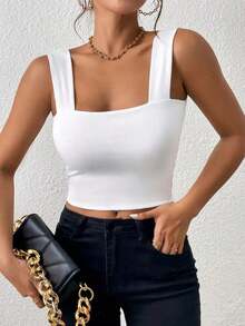 Camiseta de tirantes sexy con moldeado de busto y cintura, estilo urbano chic casual de verano - Blanco - Ver 3