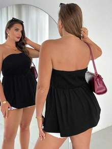 Blusa sin tirantes de rayas negras y blancas, versátil, cómoda y estilizadora, para mujer talla grande, ideal para primavera/verano, vacaciones y salidas, estilo europeo de verano - Negro - Ver 5