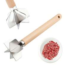 Máy băm thịt bằng thép không gỉ, máy nghiền thịt bò 6 lưỡi có tay cầm bằng gỗ, máy nghiền khoai tây 11 inch, máy nghiền thịt bằng kim loại dùng trong nhà bếp - Màu be - Xem 8