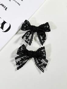 2 Stück weiße Spitzen-Haarschleifen-Clips mit langem Band-Schleifenschwanz, Alligator-Haarspangen-Pins für Hochzeit, Erstkommunion, Schönheitswettbewerb, Geburtstagsparty und Kleid - Verschiedenfarbig - Übersicht 8