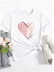 Short-Sleeved T-Shirt With A  -Style Print. This Basic Style (The Pants Are Just A Styling Suggestion) Features A Relaxed, Loose Fit That Doesn't Require You To Be Tall Or Slim. It's Simple, Elegant, And Timeless. The Fabric Is Lightweight And Breathable, Making It Cool And Comfortable To Wear In Summer. The Fashionable Custom Print Adds A Unique Touch. It's Suitable For Everyday Wear, Hanging Out With Friends, And Lounging At Home, And It's Also Affordable And Versatile. - 白色 - 查看 1