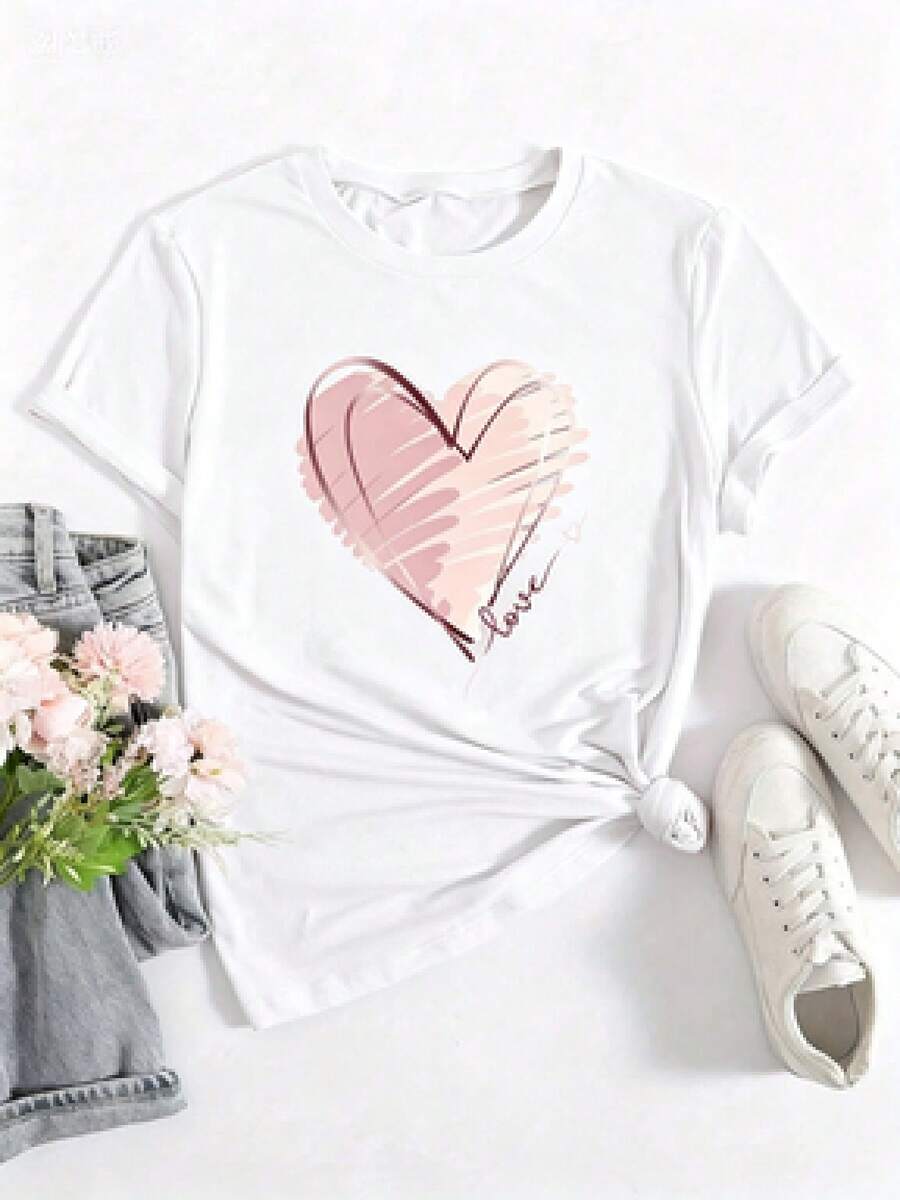 Short-Sleeved T-Shirt With A -Style Print. This Basic Style (The Pants Are Just A Styling Suggestion) Features A Relaxed, Loose Fit That Doesn't Require You To Be Tall Or Slim. It's Simple, Elegant, And Timeless. The Fabric Is Lightweight And Breathable, Making It Cool And Comfortable To Wear In Summer. The Fashionable Custom Print Adds A Unique Touch. It's Suitable For Everyday Wear, Hanging Out With Friends, And Lounging At Home, And It's Also Affordable And Versatile. - 白色 - 查看 1