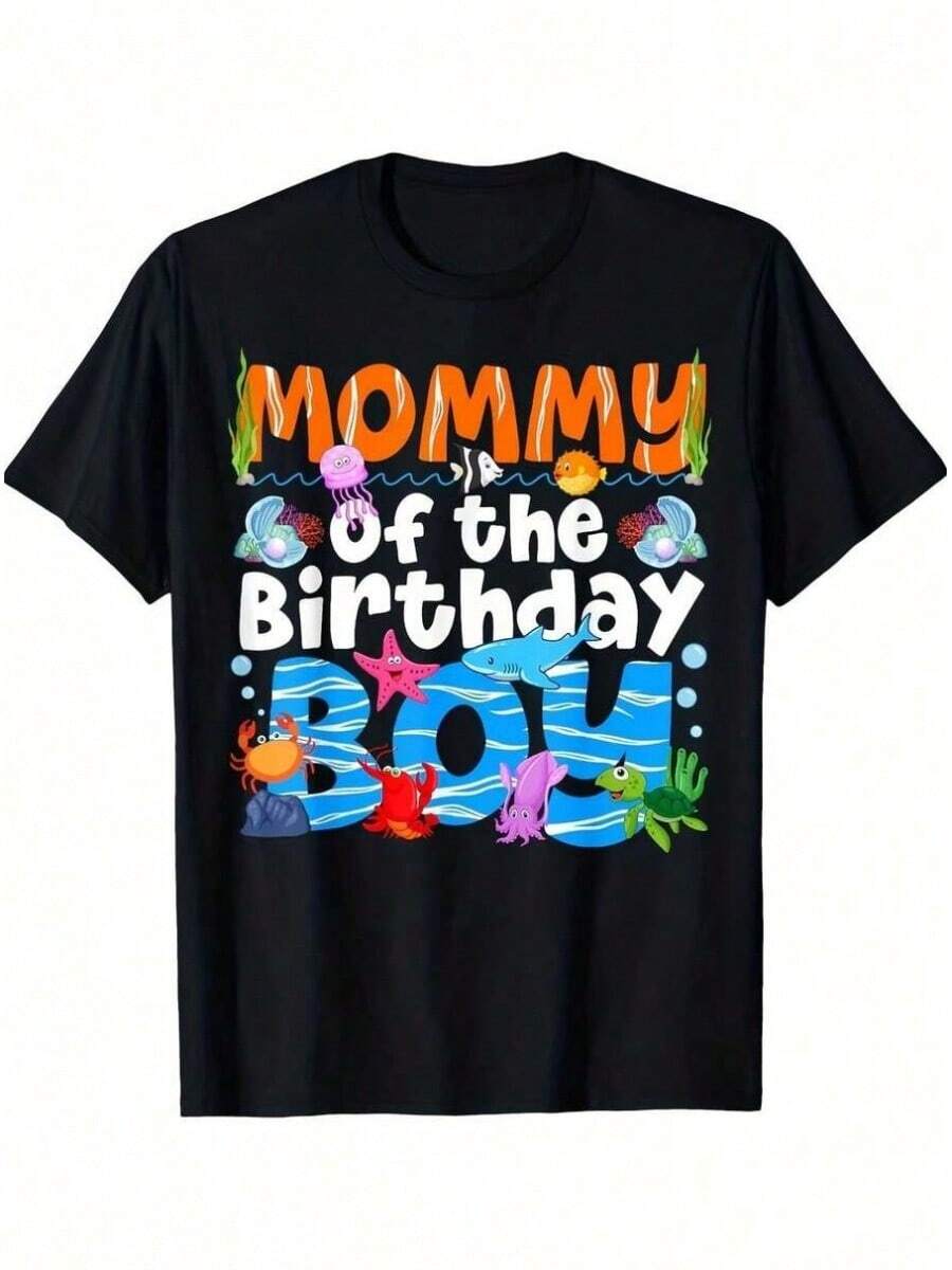 1 Piece Cotton T-Shirt For Boys, "Mommy Oh Wild One" Design For First Birthday, Animal Print, Suitable For All Seasons, Round Neck, Short Sleeve, 180g, 100% Cotton, All Designs Are Printed. Unisex. - 黑色96 - 查看 1