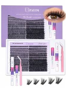 Bộ nối mi giả dạng chùm, 1680 sợi, 560 sợi, kiểu D-Curl Flared, phù hợp cho người mới bắt đầu, mi giả dày và đầy đặn tự làm, độ dày 8-18mm, 30D 40D 60D 80D, bao gồm keo dán mi, chất làm kín, nhíp, dùng để tự làm tại nhà hoặc tháo gỡ, bộ dụng cụ cá nhân nối mi, mi giả, chùm mi giả - màu đen - Xem 5