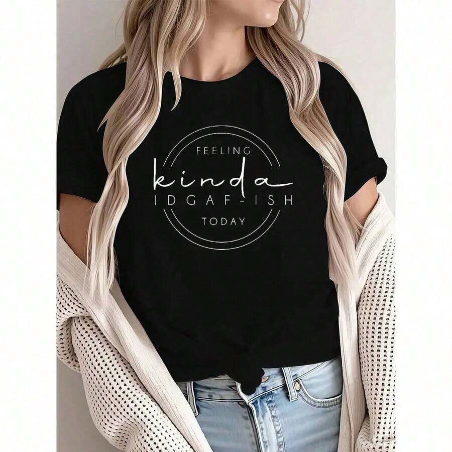 Breathable [Graphic T-Shirt] 100% Cotton Sweatshirt With Funny Print, Sarcastic Graphic Sweater, Funny Sayings, Funny Gift, Spring T-Shirts, Summer Shirts, Autumn Short Sleeve T-Shirt, Sizes S-7XL For All Body Types, Perfect For Dates, Outdoor Activities And Casual Wear, Roomy - 黑色 - 查看 1