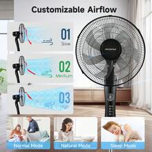 Aigostar Pedestal Fan 16 Inch With Oscillating, 7 Blades Standing Fan With Remote Control, 9 Hour Timer, Powerful Cooling Fan, Adjustable Height  - Dave - UK Plug(220-240V) - View 3