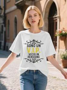 Funny Women's Retirement Slogan T-Shirt - "I'm A Senior VIP To A Retired Man", Graphic Print In Spanish And English, Loose Fit, Casual Comfort, Humorous Gift For Retirement Life, Lettering, Comfortable Retirement Party Outfit For All Seasons - 白色 - 查看 4