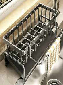 Multifunctional Sink Dish Drying Rack, Stainless Steel Cutlery Holder With Drain Basket, Suitable For Small Kitchen Space - Multicolor - View 7