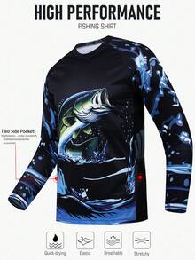 Men's Long Sleeve Fishing Shirt, Outdoor Summer Moisture-Wicking, Sun Protection, Side Pockets, Fishing Apparel Sports - Black - View 1
