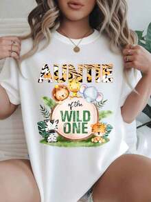 Camiseta Casual de Manga Corta para Mujer - Diseño "Tía del Salvaje" con Animales Lindos, Cuello Redondo, Top de Verano, Lavable a Máquina, Camisetas para Damas, Ropa Casual, Estilo Moderno, Ajuste Cómodo
Patrón blanco - Blanco - Ver 7