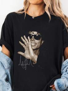 Camiseta cómoda de , camiseta del rey del pop, regalo para fans de Michael, camiseta retro de los 80, blusas de mujer, blusas, blusas casuales para mujer, tops de mujer, tops, unisex. - Negro - Ver 6