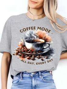 1 camiseta estampada con temática de café, adecuada para amantes del café, un regalo para fanáticos del café, que te permite mostrar tu estilo cafetero todos los días. 180g 100% Algodón. - Blanco - Ver 9