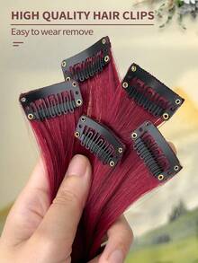 5/1 pieza Pinzas para el cabello color burdeos, extensiones de cabello para mujeres, pelucas de fibra sintética adecuadas para varios peinados sin teñir en salón, adecuadas para ocasiones diarias y de fiesta - Varios estilos - Ver 4