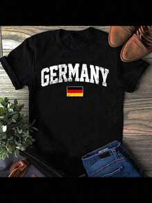 1 Germany T-Shirt, Germany T-Shirt, Deutschland, For Germany Fans, Friend Of Germany, German Gifts, German Flag, Holidays In Germany, 180g, 100% Cotton. - 黑色 - 查看 1