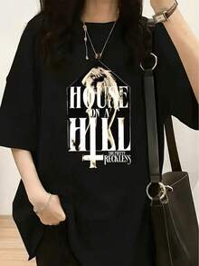 1 Piece Women's Vintage Western Gothic Horror Graphic T-Shirt - Featuring Cowboy Skeleton On Horseback And Skeletal Hands Design Br180g 100% Cotton - 黑色 17 - 查看 1
