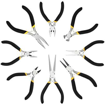 Bộ 8 kìm 4,5 inch - Kìm mũi dài, kìm cắt chéo, kìm cắt đầu, kìm mũi cong, kìm kết hợp, kìm mũi phẳng, kìm mũi nhọn và kìm mũi tròn dùng cho làm đồ trang sức, sửa chữa, quấn dây, điện tử, xâu hạt, bấm đầu nối, cắt, quấn.