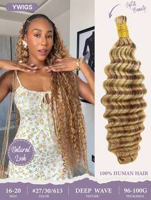 Y WIGS Extensiones de cabello trenzado de onda profunda bohemia 100% virgen, cabello a granel suelto sin costuras de 100g adecuado para mujeres con cabello fino, 16-20 pulgadas, #27/30/613 - Multicolor - Ver 1