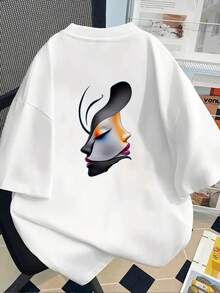 New Men's T-Shirt Made Of 180g Heavyweight Cotton, Featuring A Modern, Unique, And Versatile Abstract Art Graphic Design. A Popular And Novel Style In Men's Clothing, This Must-Have T-Shirt With Front And Back Panels Is Suitable For Layering In Spring And Autumn, And Wearing Alone In Summer. Unisex. - 白色 - 查看 2