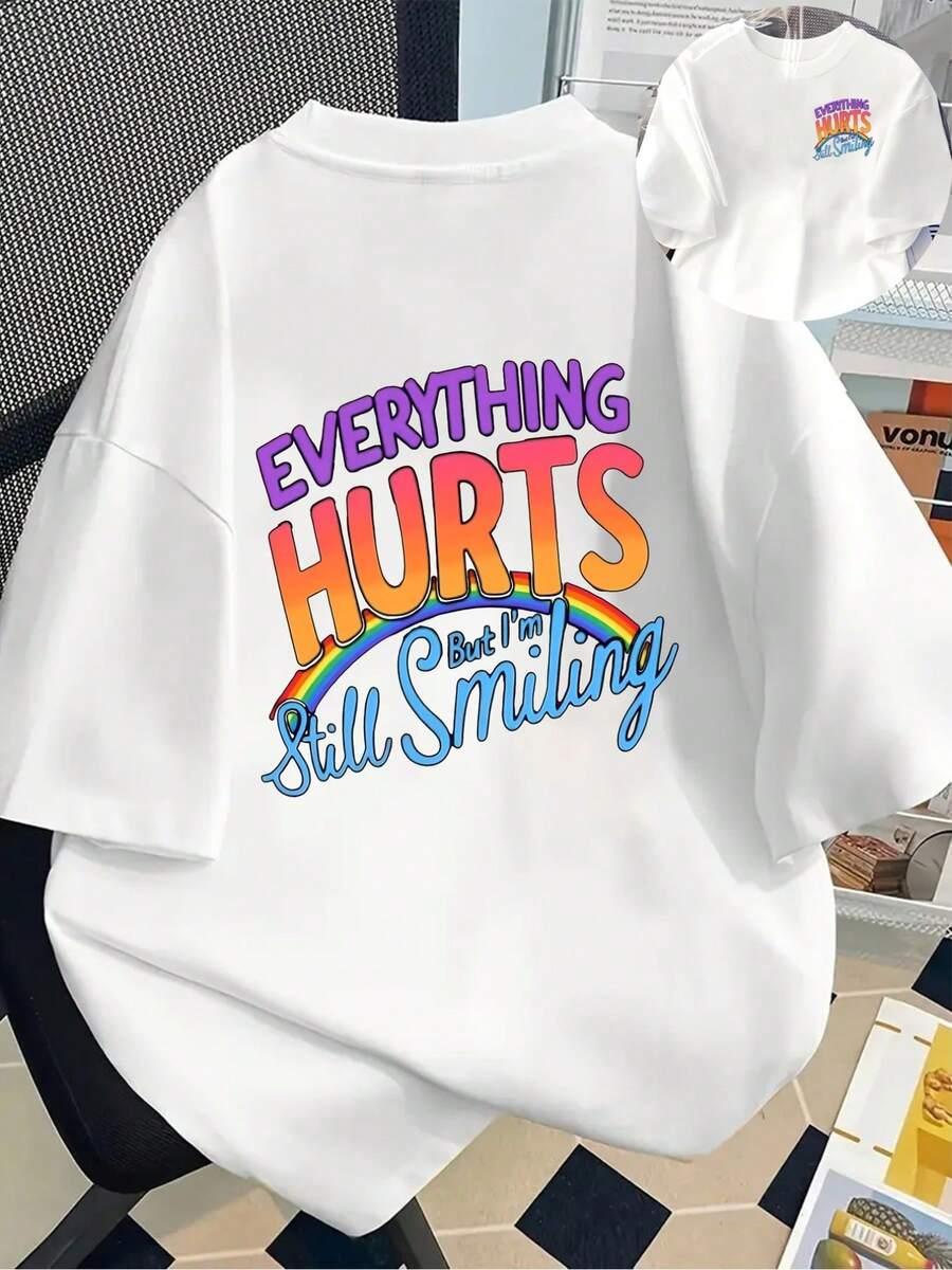 New Men's T-Shirt, 180g Weight, 1% Cotton, With Iridescent Elements And A Double-Sided Design That Conveys Positive And Inspiring Energy. A Modern, Versatile, And Unique Men's T-Shirt With A Popular And Innovative Style, A Must-Have With Front And Back Panels, Suitable For Layering In Spring And Autumn, And For Wearing Alone In Summer, Unisex. - 白色 - 查看 1