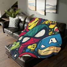 1pc Cartoon Character Printed Blanket,Superhero Movie Print Blanket,Retro Cartoon Style Throw Blanket,Cartoon Character Printed Blanket,All-Season Universal Nap Blanket,Character Home Decor Blanket,Modern Fashion Gift Suitable For Home Bedroom Bed Sofa Office Lunch Break Cover Picnic Blanket - Multicolor - View 1
