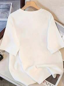 Women's Cotton Round Neck Casual T-Shirt - Short Sleeve Round Neck Casual T-Shirt For Women, Ideal For Spring/Summer - Relaxed Fit - Top With Appliquéd Geometric Print, Machine Washable Blouse For Casual Outfits And Layering Pieces - Simple T-Shirt For Everyday Wear - 白色 - 查看 3
