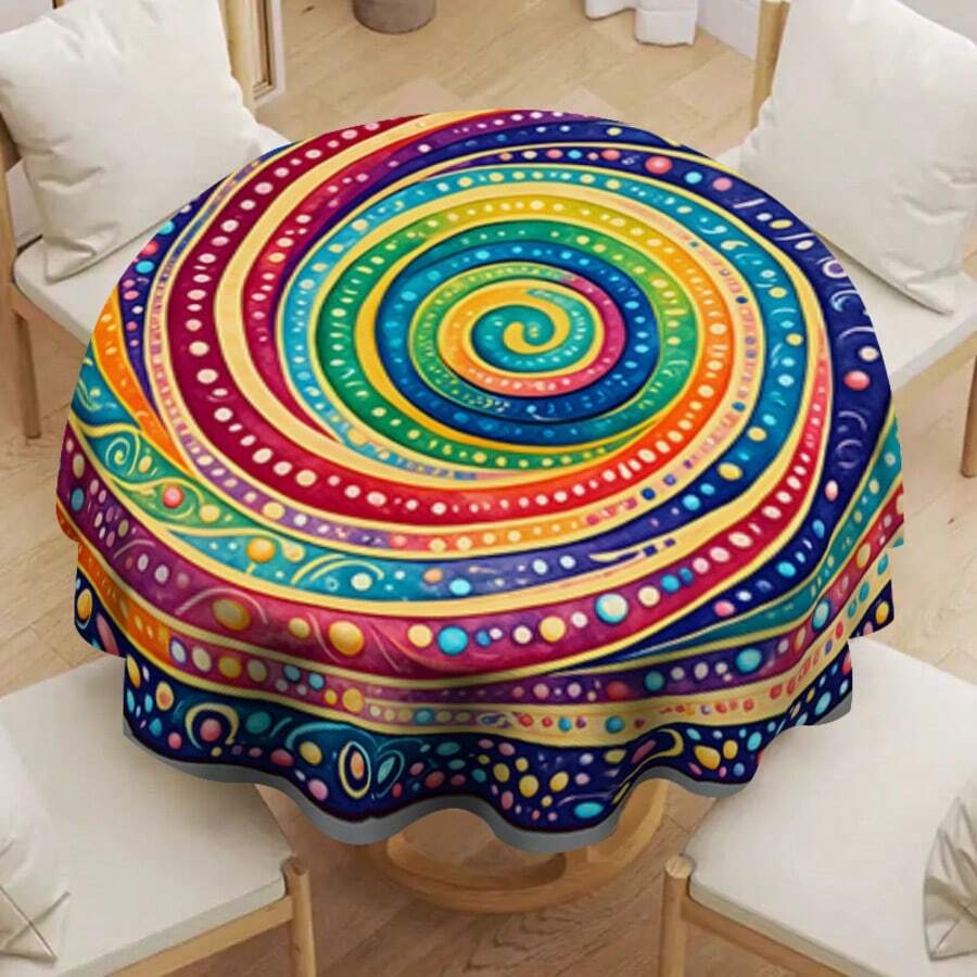 1 pieza Mantel vintage con patrón espiral arcoíris, resistente a las arrugas y duradero, mantel bohemio para el hogar / camping al aire libre repelente al agua, adecuado para múltiples escenarios del hogar, decoración de restaurante para días festivos, eventos de fiesta de vacaciones, boda al aire libre - Lavable a máquina, 100% poliéster, cubierta antipolvo - Multicolor - Ver 1