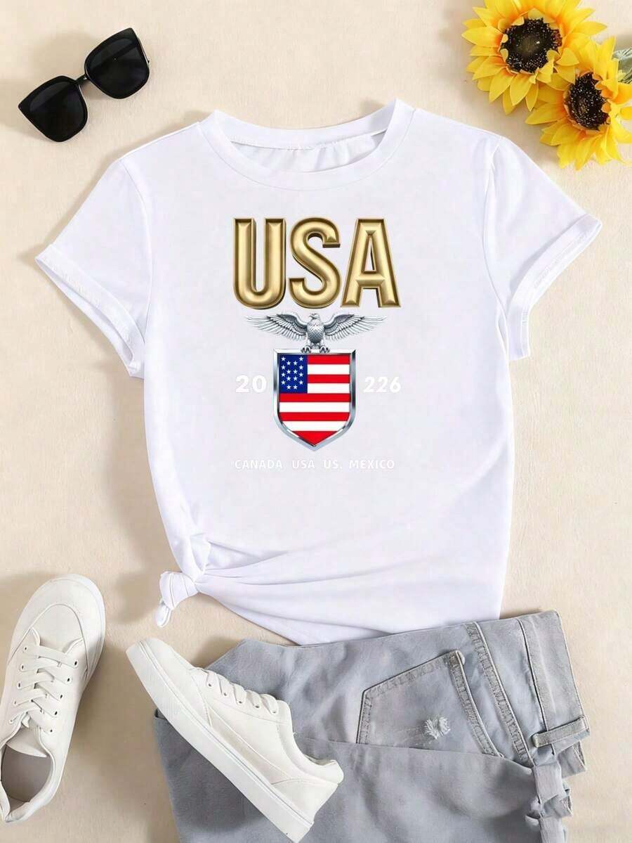 New And Popular 2026 Unisex Casual T-Shirt – USA 2026 World Cup T-Shirt – National Mascot Emblem, Collector's T-Shirt With Fun Print, Crew Neck And Short Sleeves, Suitable For: Sporting Events/Christmas Parties/Outings/Sports And Other Festive Gifts, Unisex T-Shirt - 白色 - 查看 1