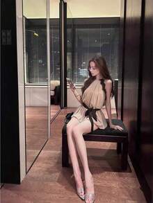 Women Short Dresses - Apricot - View 5