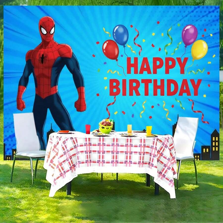 1pc Spider-Man Happy Birthday Backdrop Marvel Superhero Boy Party Decoration Cartoon Photography Background Indoor Holiday Gathering Scene Layout Cake Table Wall Tapestry Anime Fan Birthday Party Props Wall Hanging Decor - 多色 - 查看 1
